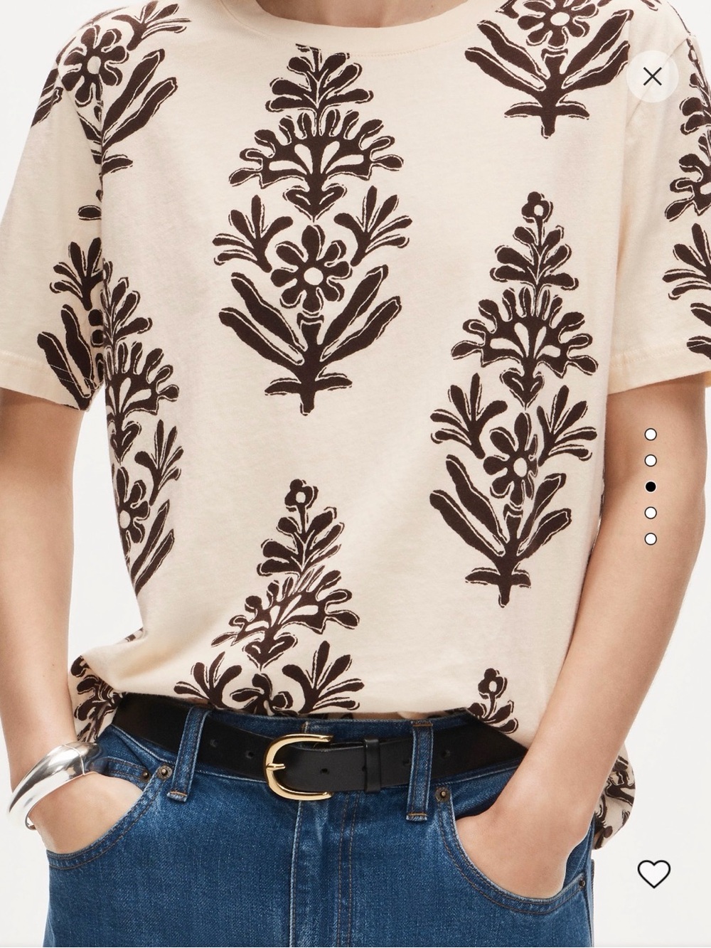 J. Crew Cream Short-Sleeve Tee with Brown Floral Motif - Picture 3 of 7